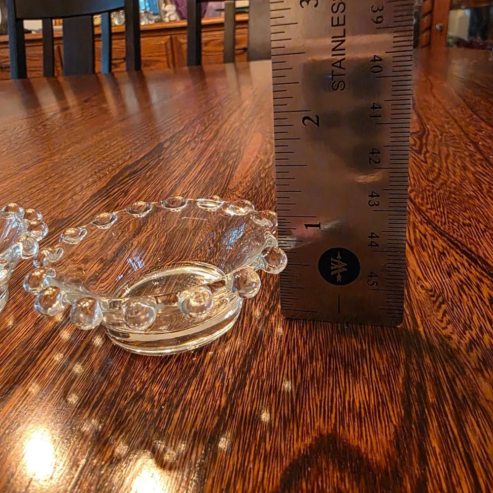 Vintage Clear Booped Glass Small Bowls Salt Cellars Beaded Rim Candlewick Style